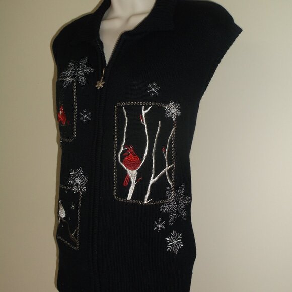 SOUTHERN LADY Red Birds embroidered Christmas / Winter Sweater Vest - Women's XL - Picture 3 of 9